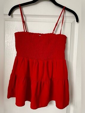 Vestique Red Smocked Tiered Cami Top